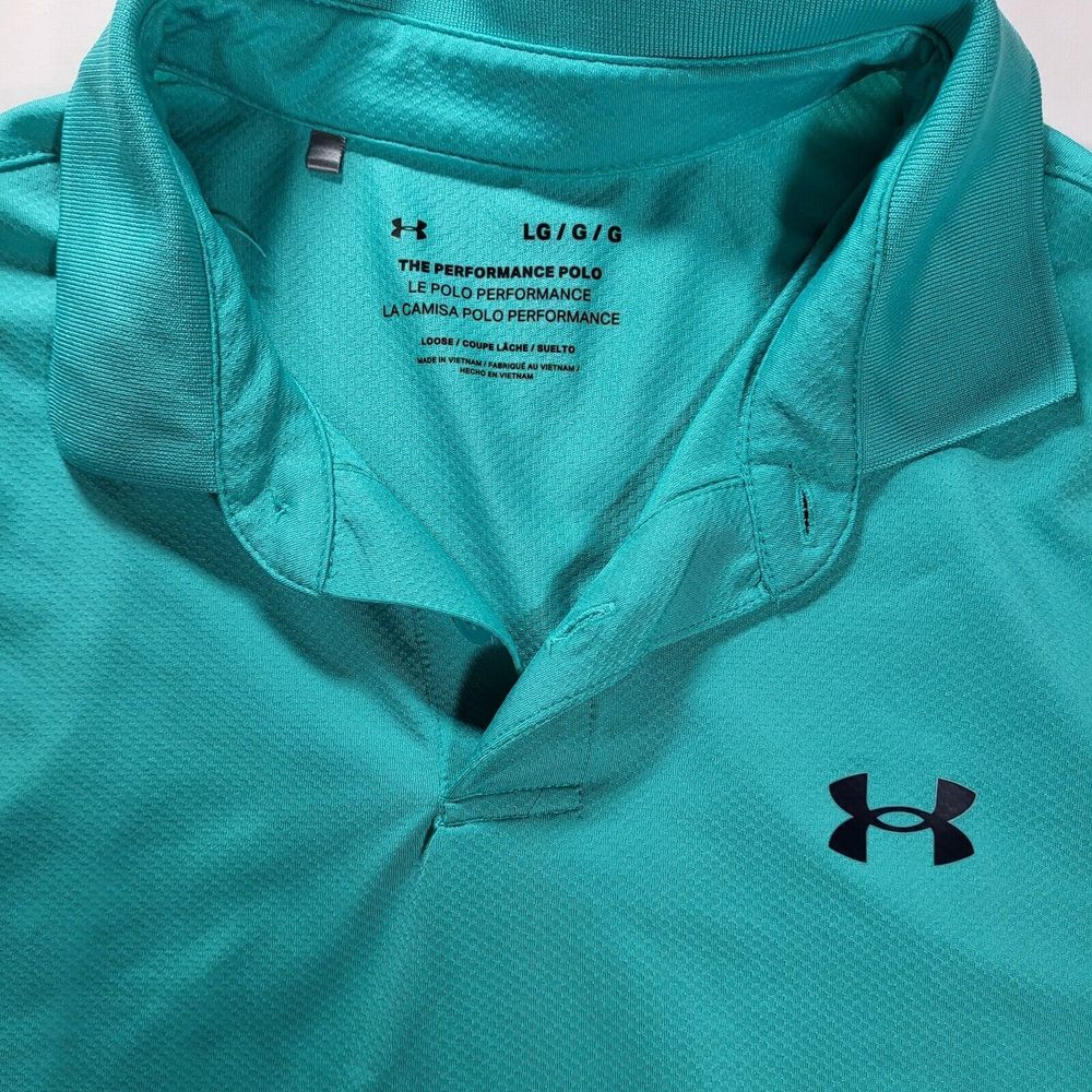 Under Armour Men's Large Loose Performance Teal Navy Golf Polo UPF 40